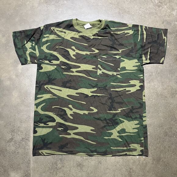 Vintage 80s Ranger Green Camo Blank Pocket T-Shirt - Picture 1 of 3